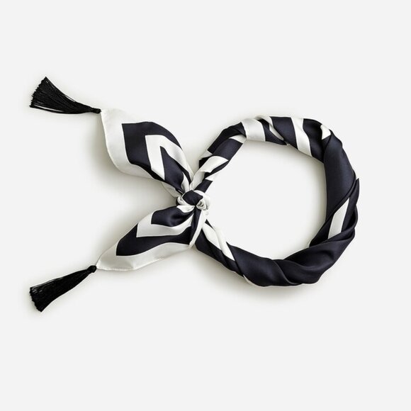 J. Crew 30โ Silk Scarf With Tassels Black & White - Picture 2 of 8